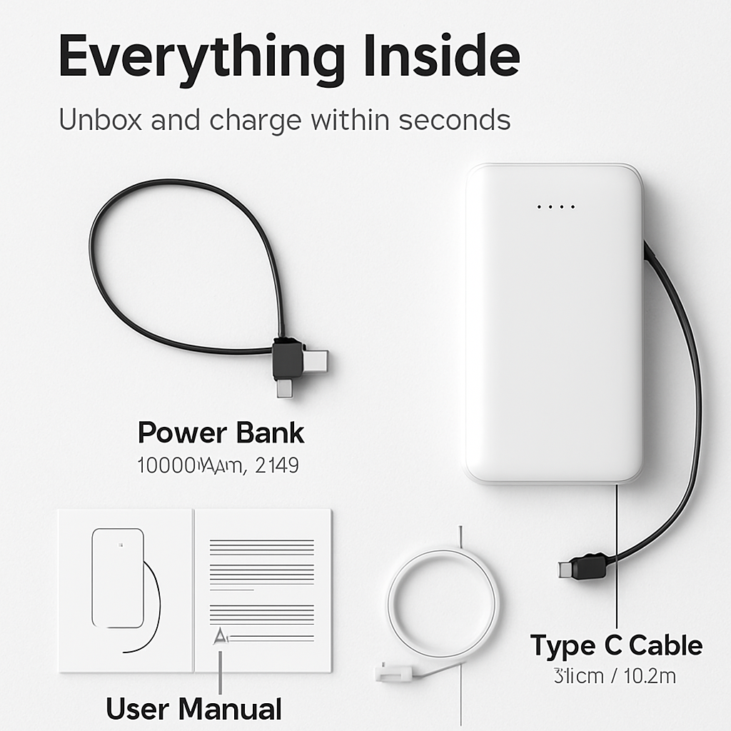 Power Bank Portable Charger with Type-C Cable for iPhone