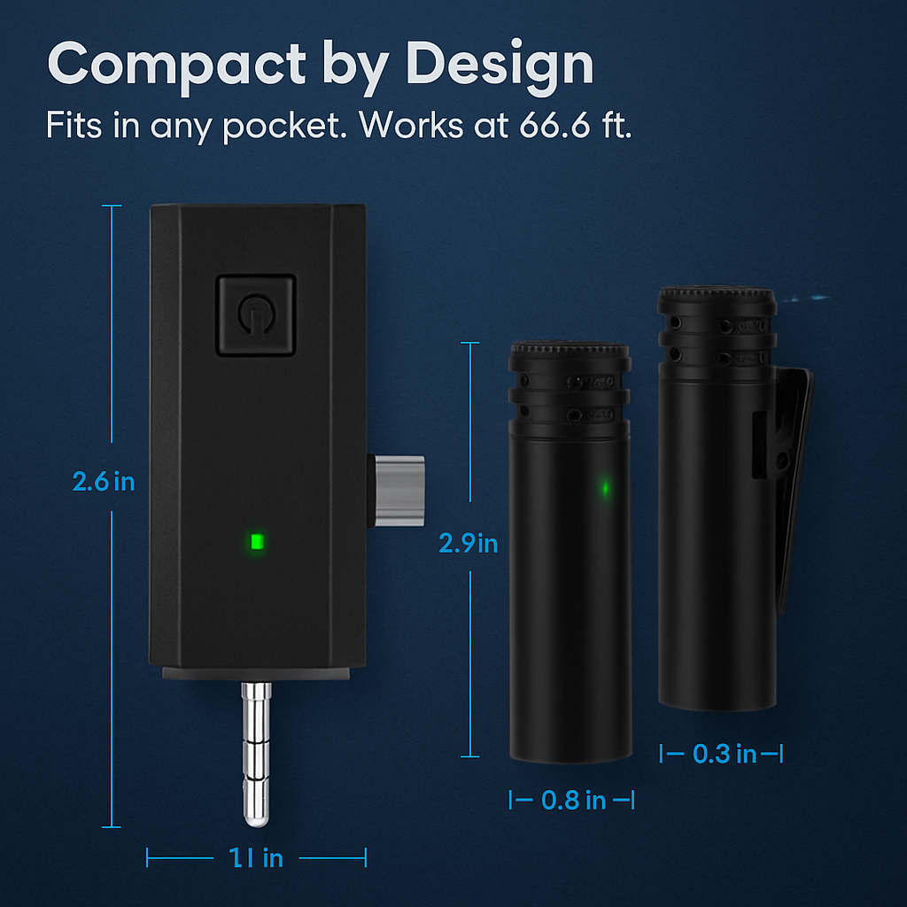Wireless Clip-On Microphone with 3-in-1 Receiver – 2 Pack