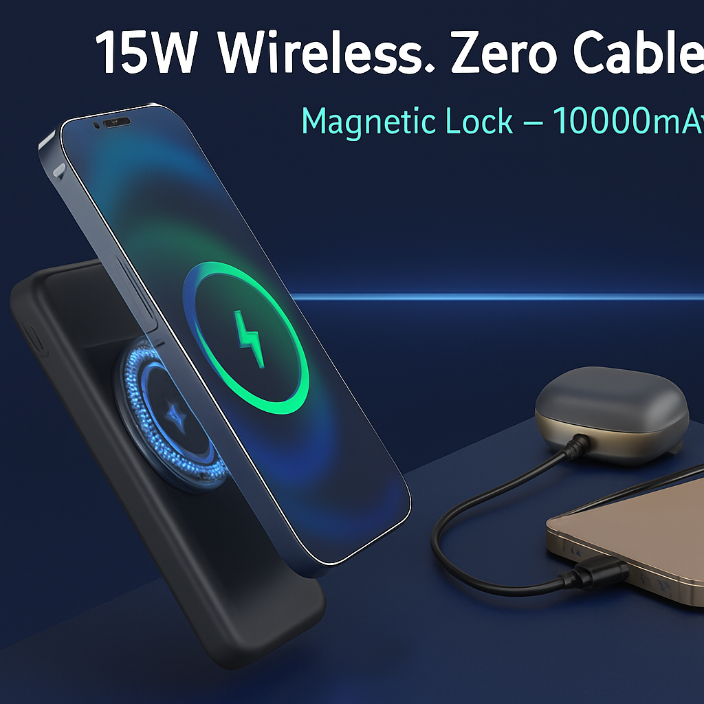 Magnetic Wireless Power Bank with Built-in Cable