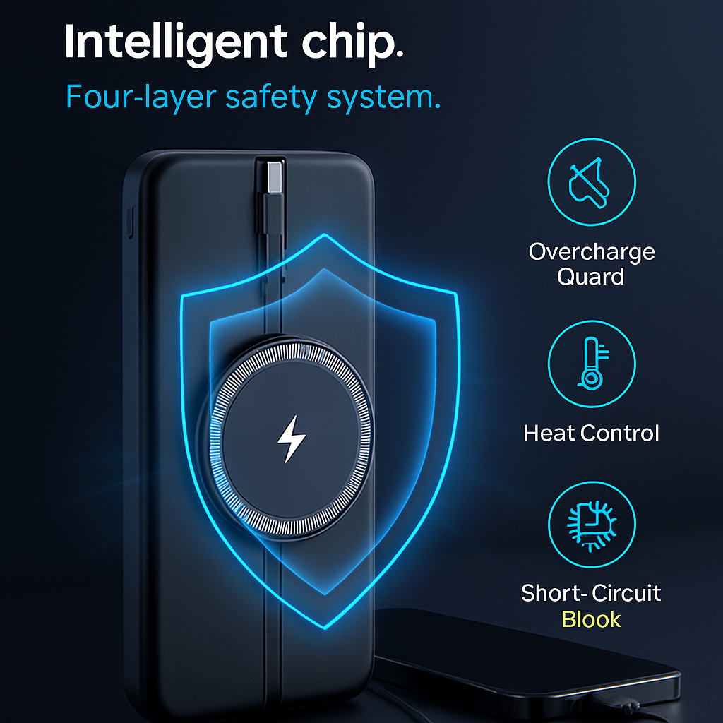 Magnetic Wireless Power Bank with Built-in Cable