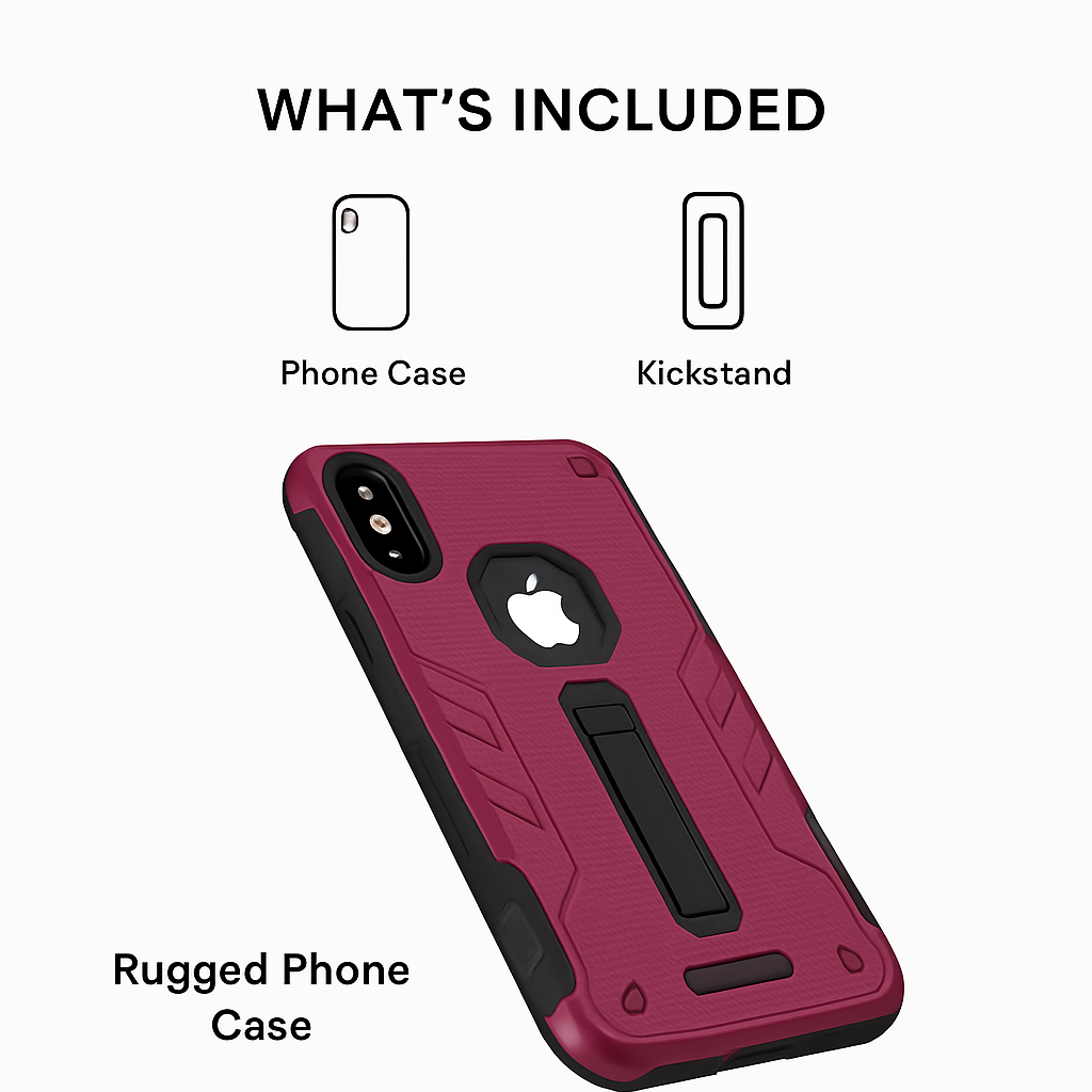 Rugged Phone Case for iPhone X with Kickstand