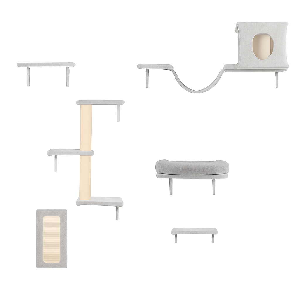 Cat Wall Shelves Perch Climber Set with Cat Houses & Hammock