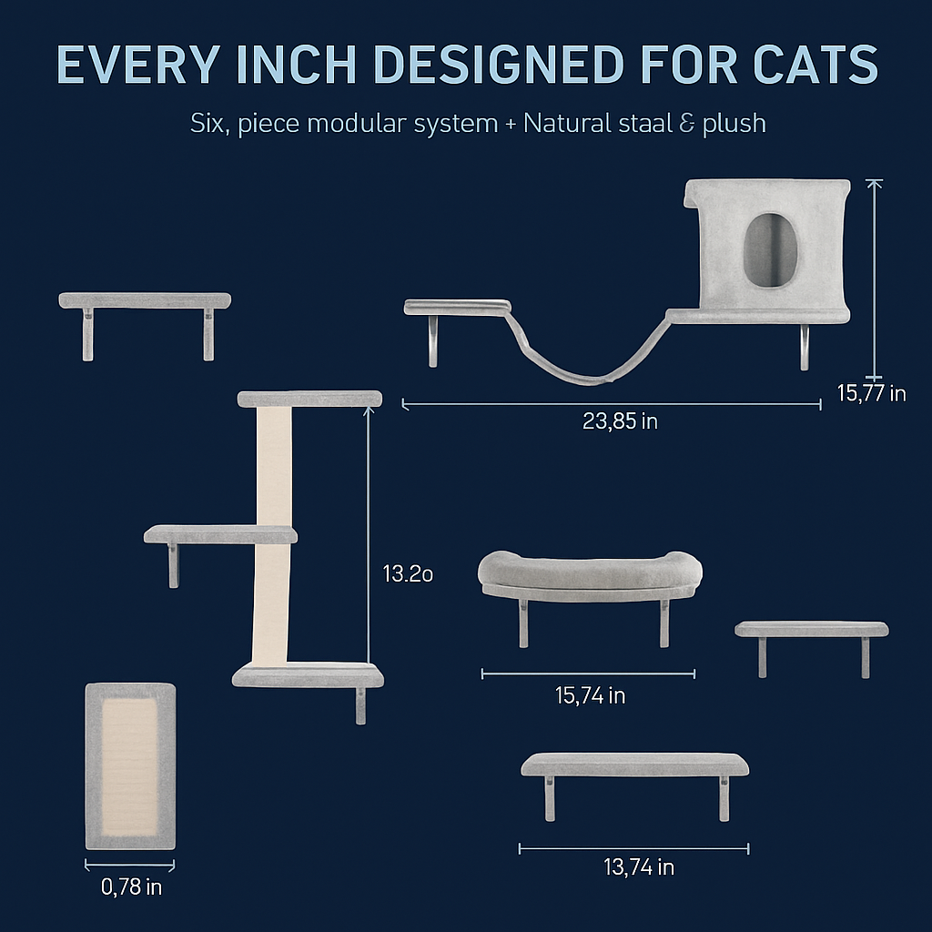 Cat Wall Shelves Perch Climber Set with Cat Houses & Hammock