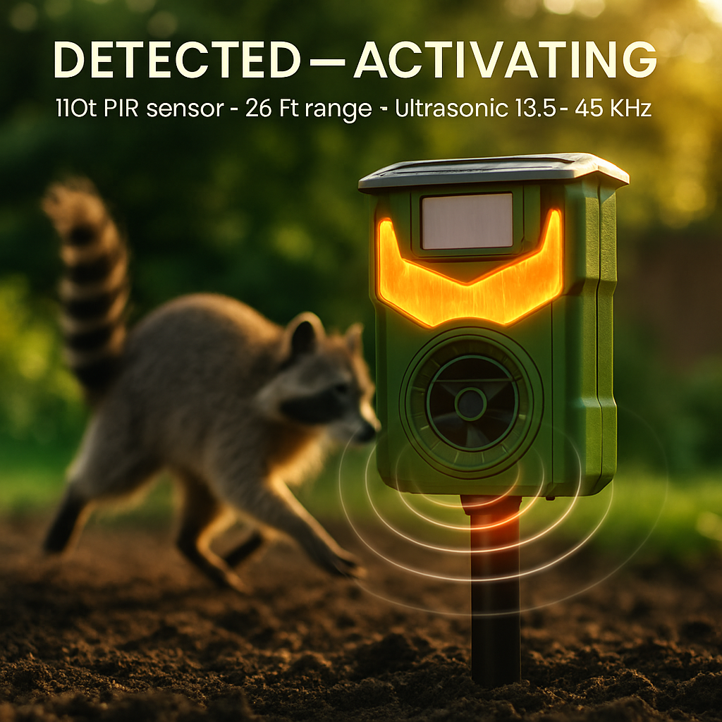 Ultrasonic Solar Animal Repeller with Flame Light