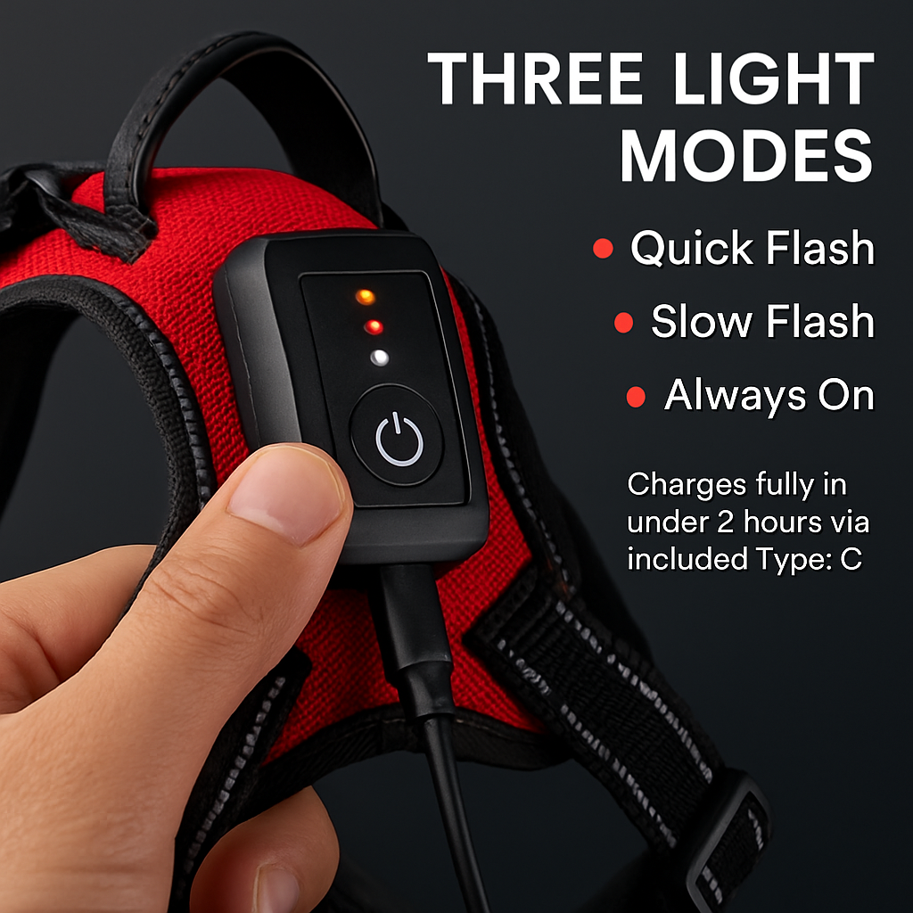 Light Up Dog Harness with Rechargeable LED Lights and Handle