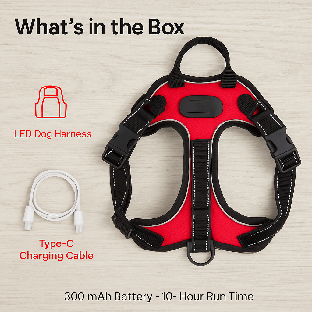 Light Up Dog Harness with Rechargeable LED Lights and Handle