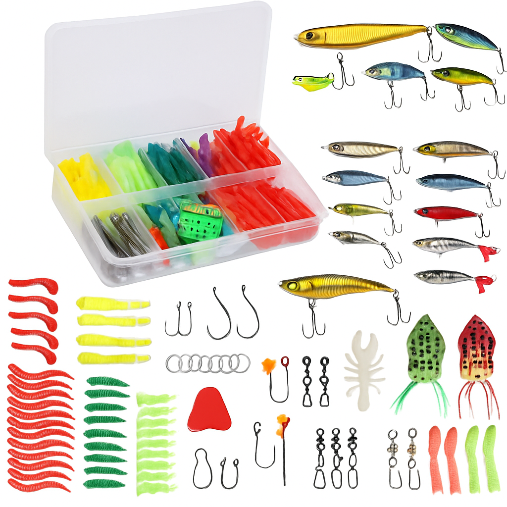 Fishing Lures Kit with Tackle Box, Complete Set