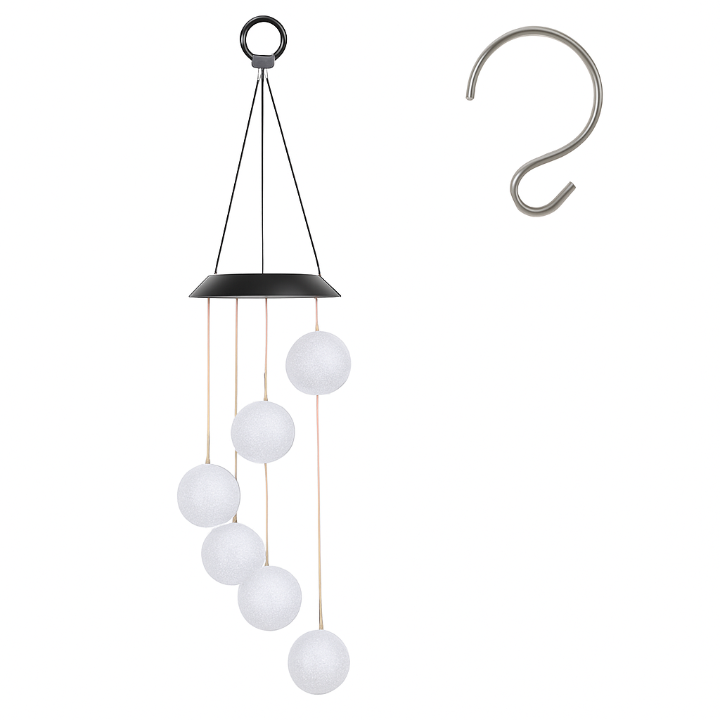 Solar Ball Wind Chime with Color-Changing LEDs Outdoor