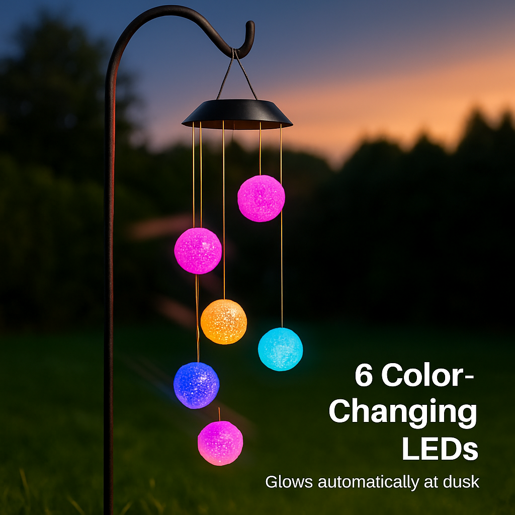 Solar Ball Wind Chime with Color-Changing LEDs Outdoor