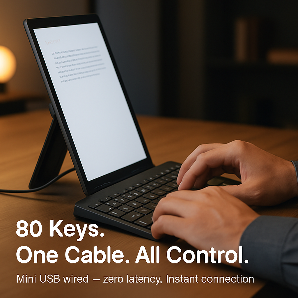 80-Key Mini Wired Keyboard with Tablet Stand