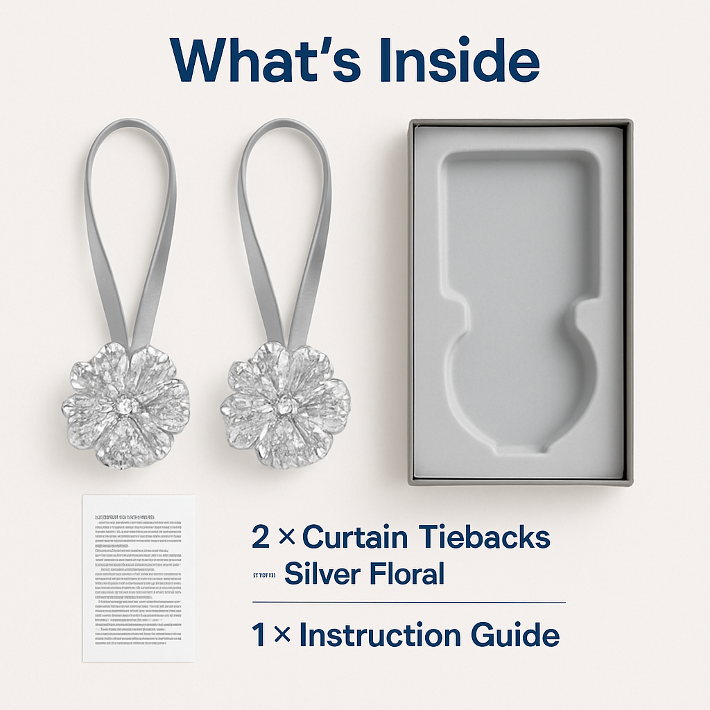 Magnetic Curtain Tiebacks with Extendable Floral Design