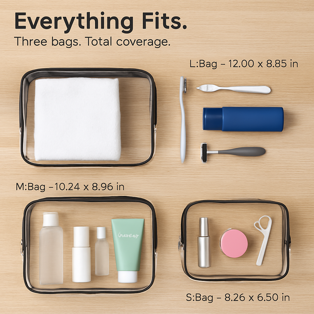 Clear Travel Bags Set for Toiletry Organization