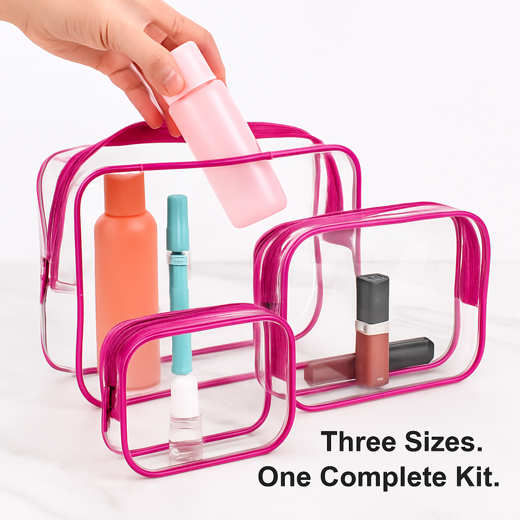 Clear Travel Bags Set for Toiletry Organization