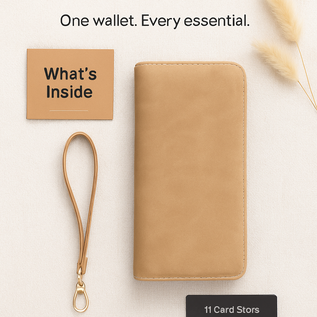 Leather Clutch Wallet with Card Slots and Phone Pocket