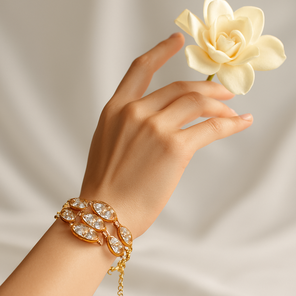Noble Burnished Gold Bling Rhinestone Bracelet