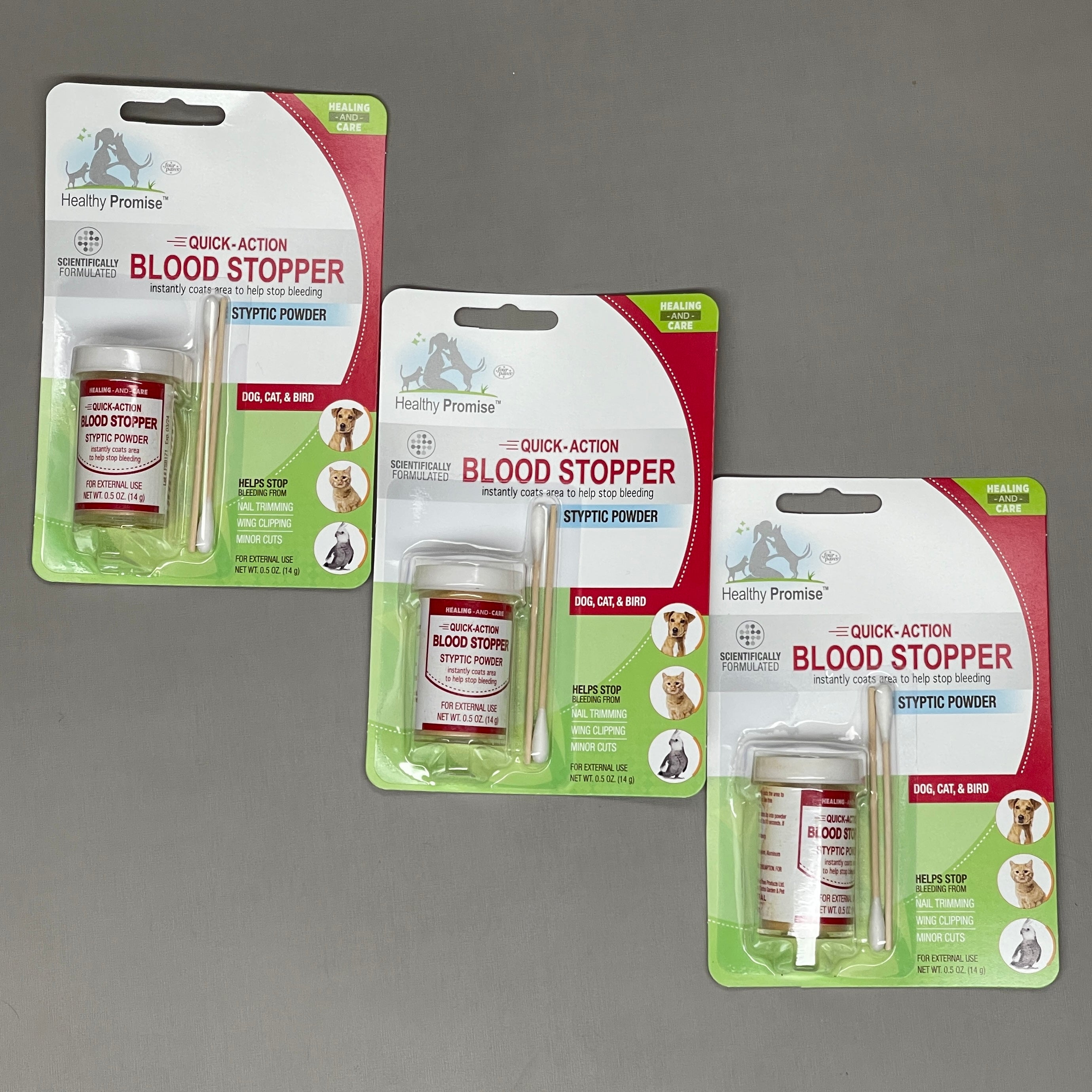 ZA@ FOUR PAWS Pack of 3 Quick Action Blood Stopper Styptic Powder Bottles 0.5oz BB 03/24 (New)