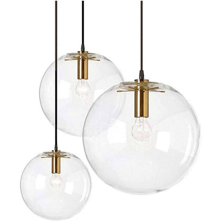 Brikey Spherical Clear Glass Ball Pendant Light Gold Head Glass