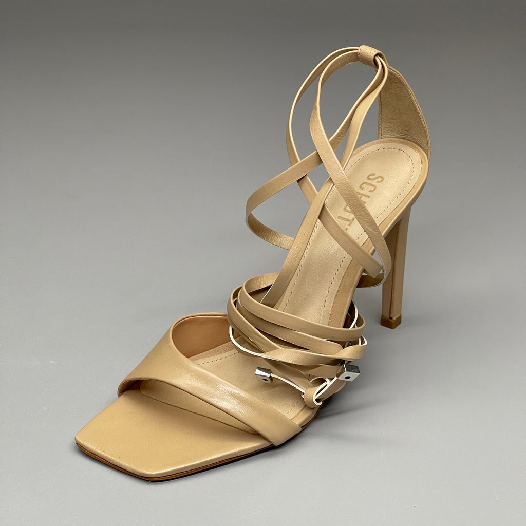 SCHUTZ Bryce Ankle Tie Women's Leather High Heel Sandal Light Nude Sz 7.5B (New)