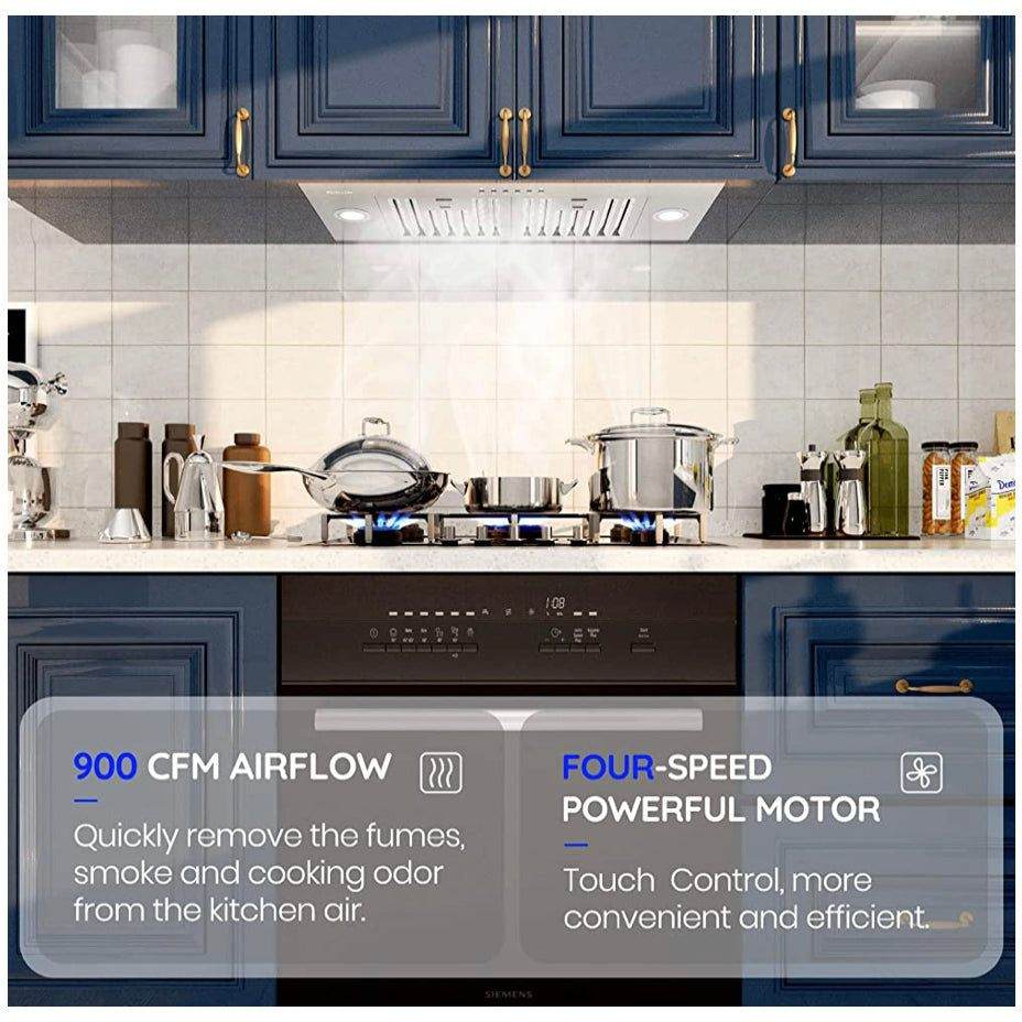 Range Hood Insert, EKON NAB01-30IN 900CFM Built-in Range Hoods Ducted/Ductless with 4-Speed Soft Touch Panel Control/Dishwasher-safe Filters, Kitchen Hoods for Over Kitchen Stove