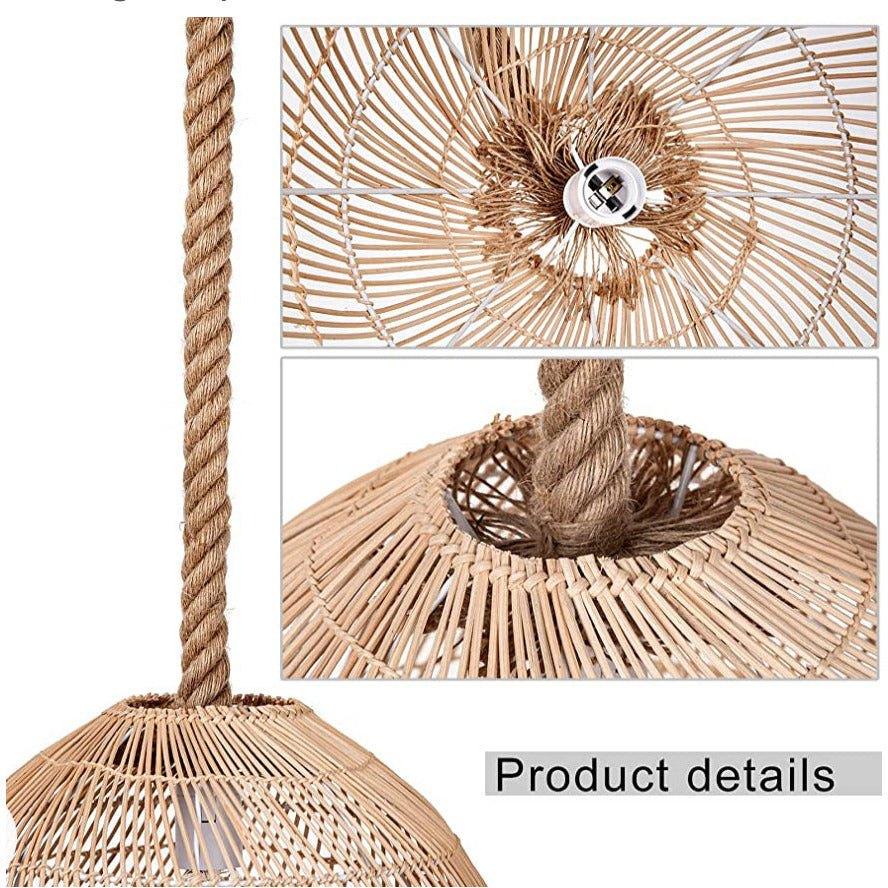 WalmHomie Hand Woven Pendant Light Rattan Lamp Shade,Rope Lamp
