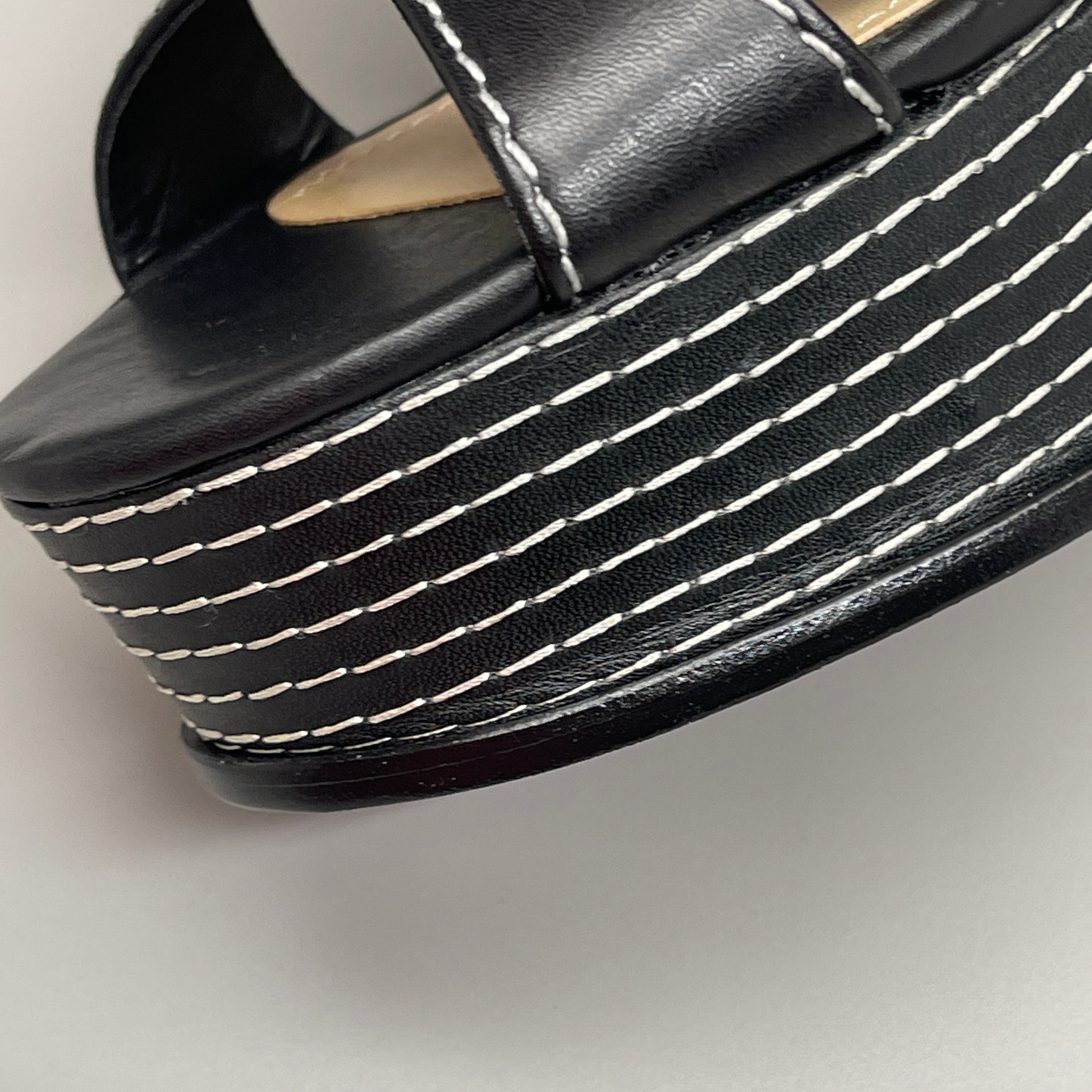 SCHUTZ Keefa Casual Women's Leather Sandal Black Platform 4" Heel Shoes Sz 6.5B (New)