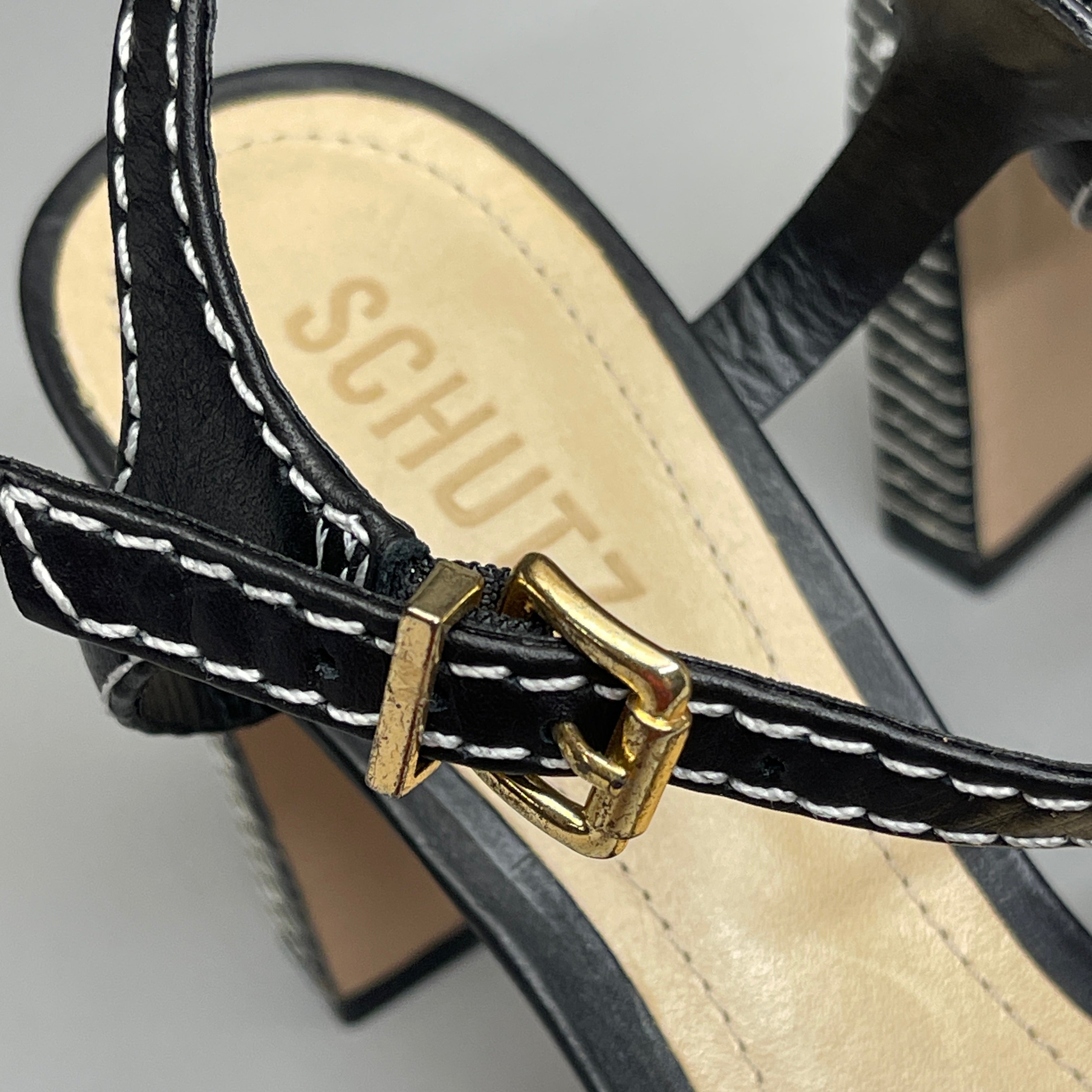 SCHUTZ Keefa Casual Women's Leather Sandal Black Platform 4" Heel Shoes Sz 10B (New)