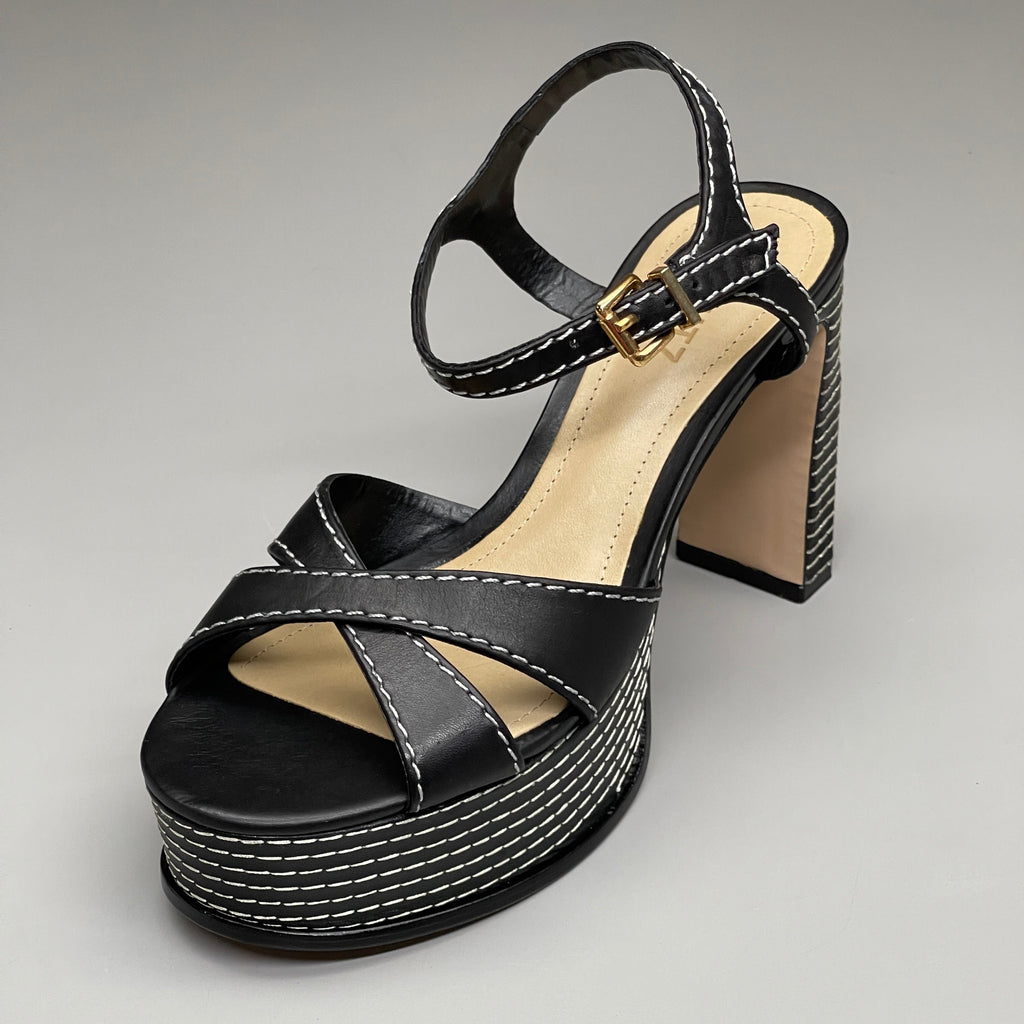 SCHUTZ Keefa Casual Women's Leather Sandal Black Platform 4" Heel Shoes Sz 6.5B (New)