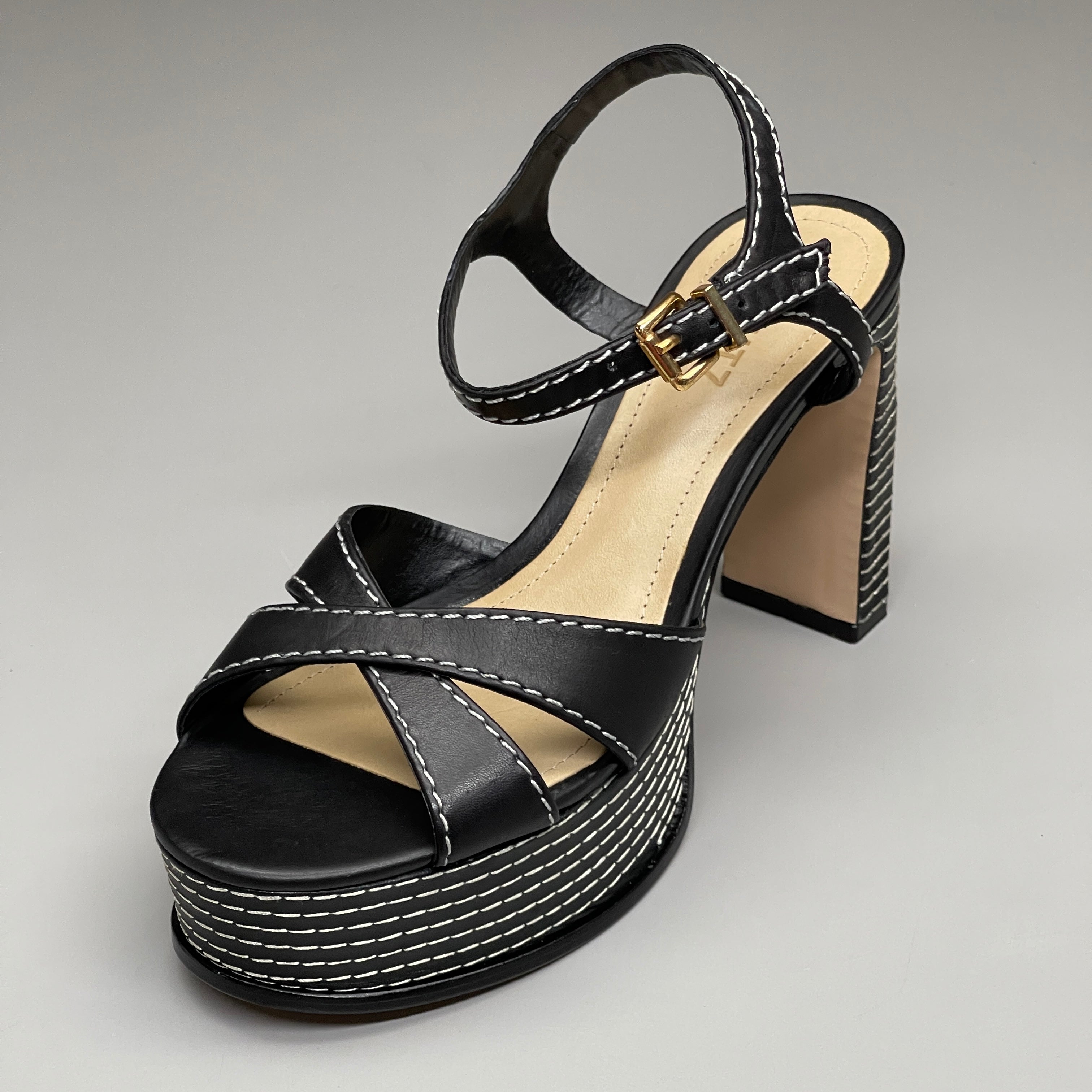 SCHUTZ Keefa Casual Women's Leather Sandal Black Platform 4" Heel Shoes Sz 6.5B (New)