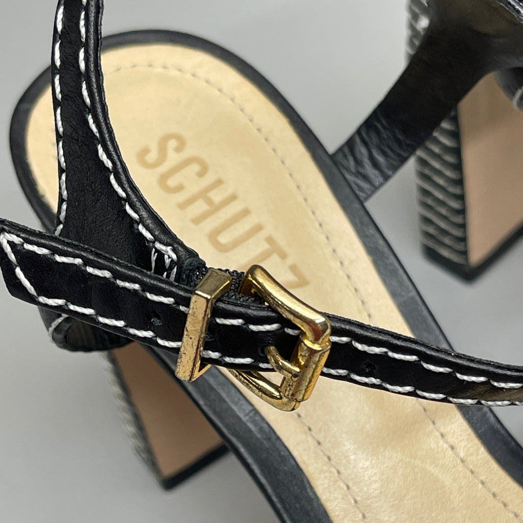 SCHUTZ Keefa Casual Women's Leather Sandal Black Platform 4" Heel Shoes Sz 7.5B (New)