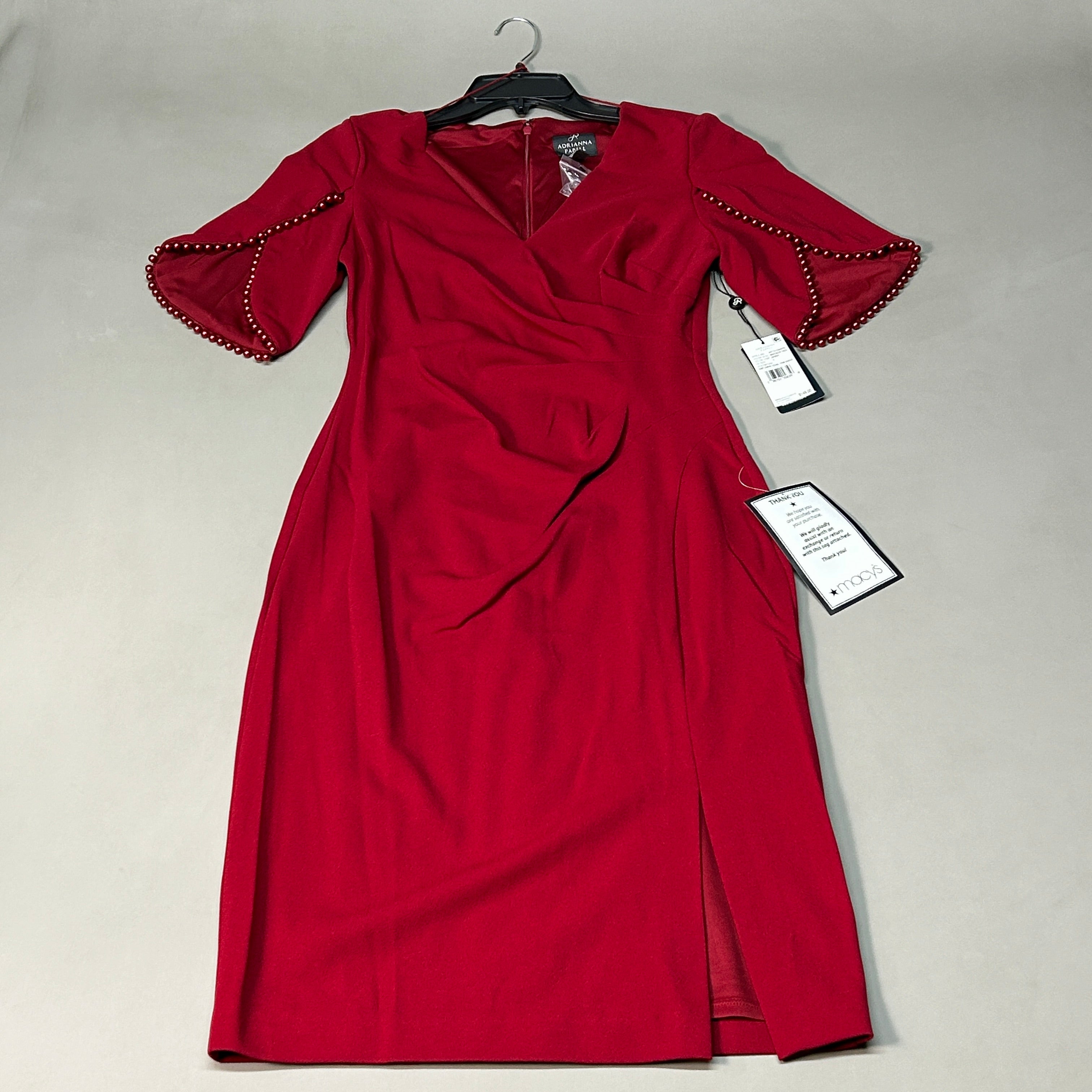 ADRIANNA PAPELL Knit Crepe Pearl Trim Dress Red Size 4 (New)