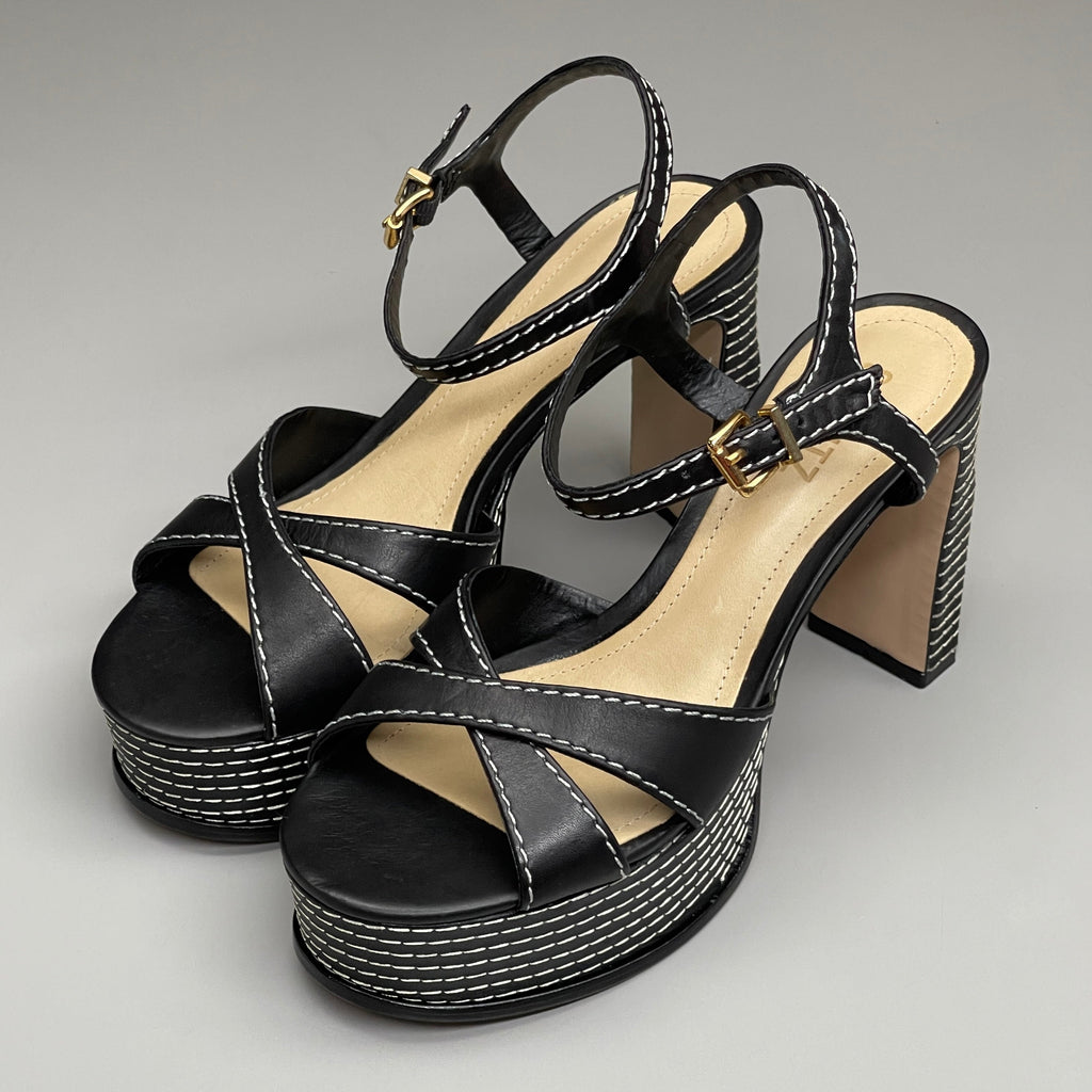 SCHUTZ Keefa Casual Women's Leather Sandal Black Platform 4" Heel Shoes Sz 6B (New)