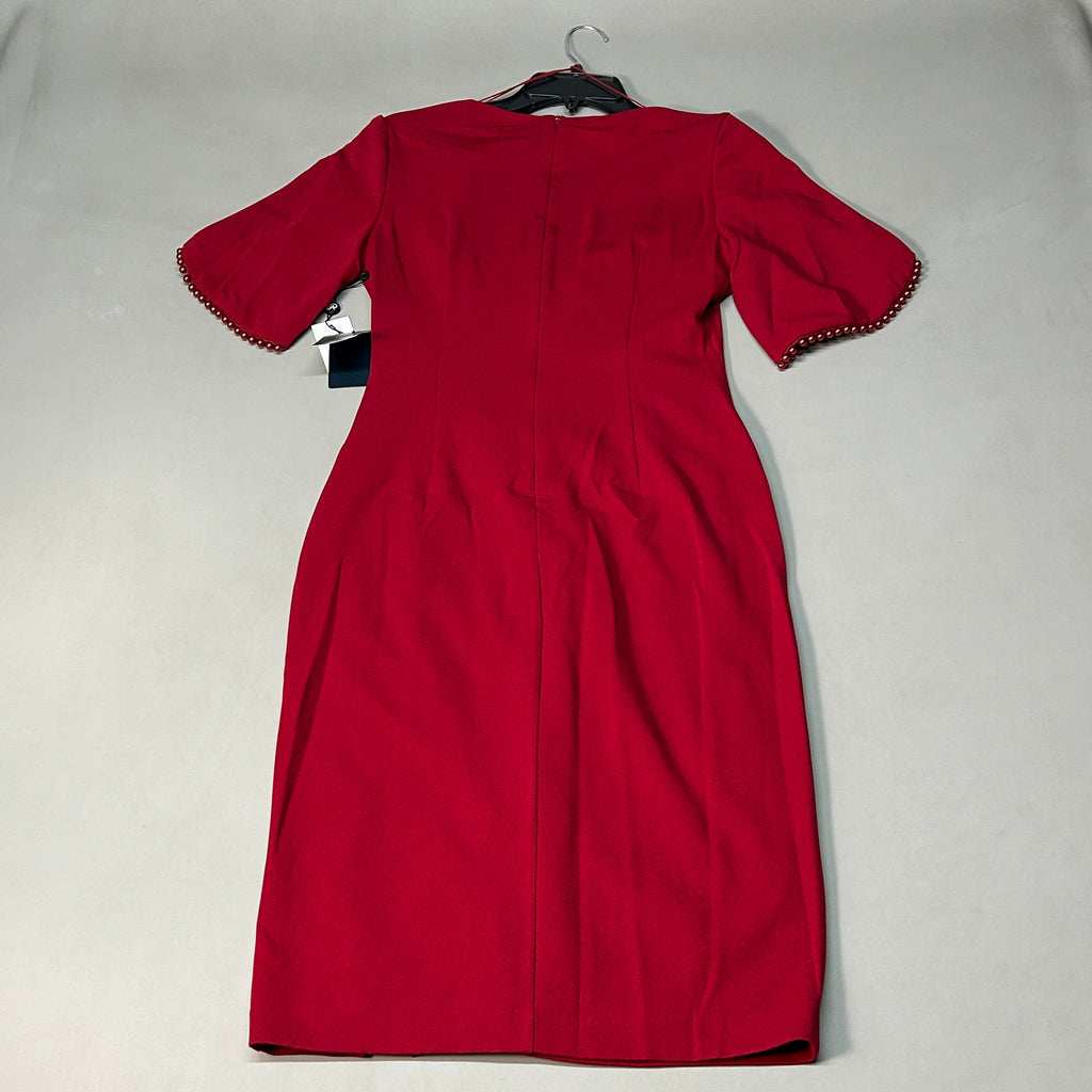 ADRIANNA PAPELL Knit Crepe Pearl Trim Dress Red Size 4 (New)