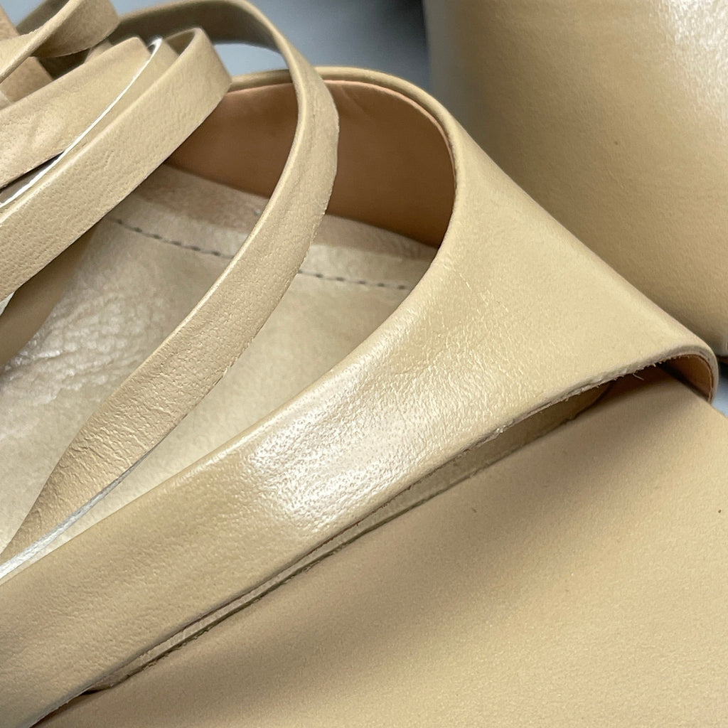 SCHUTZ Bryce Ankle Tie Women's Leather High Heel Sandal Light Nude Sz 6.5B (New)