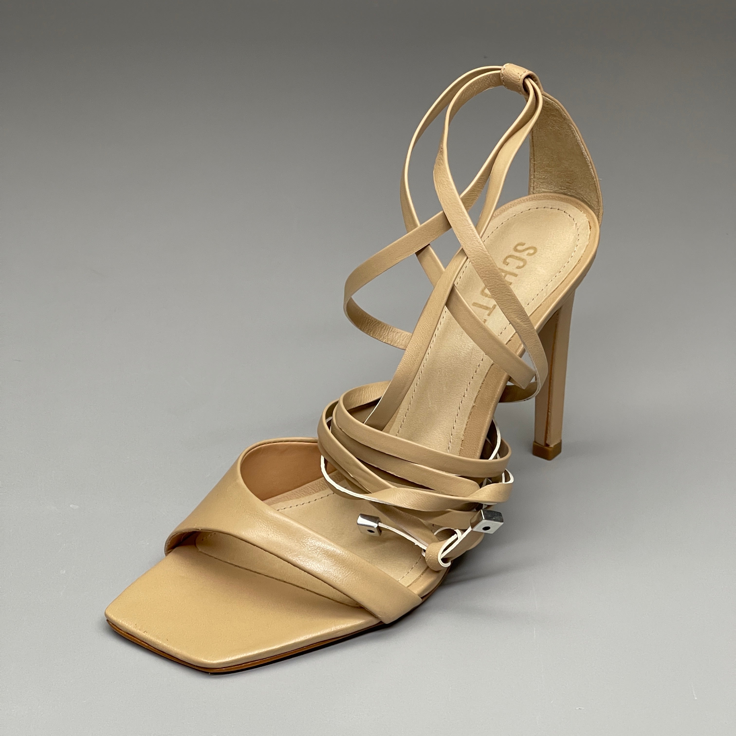 SCHUTZ Bryce Ankle Tie Women's Leather High Heel Sandal Light Nude Sz 5.5B (New)