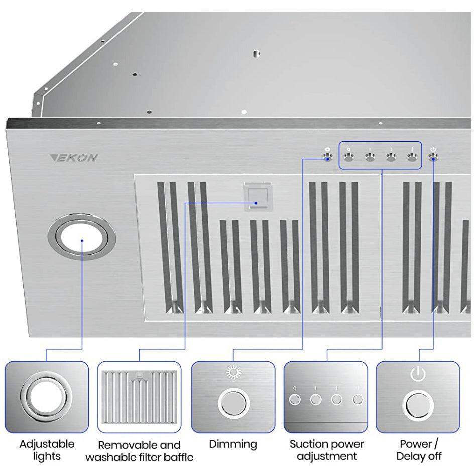 Range Hood Insert, EKON NAB01-30IN 900CFM Built-in Range Hoods Ducted/Ductless with 4-Speed Soft Touch Panel Control/Dishwasher-safe Filters, Kitchen Hoods for Over Kitchen Stove