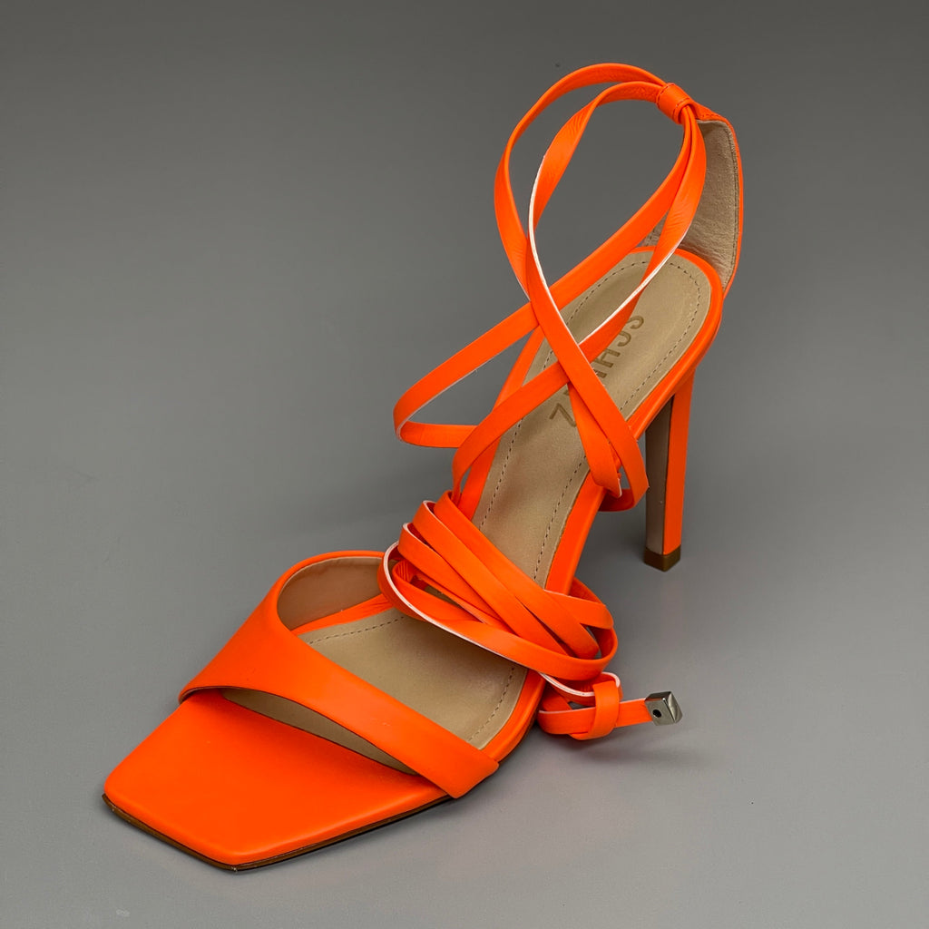 SCHUTZ Bryce Ankle Tie Women's High Heel Leather Strappy Sandal Acid Orange Sz 9 (New)