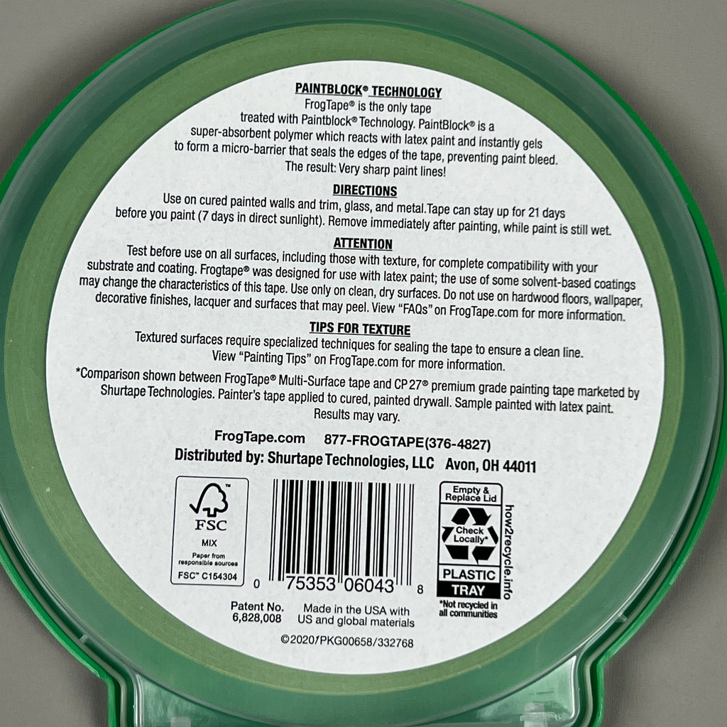 2-PK SHURTAPE FROGTAPE Multi-Surface Masking Tape Green 0.94 in x 60 yd 332785 (New)