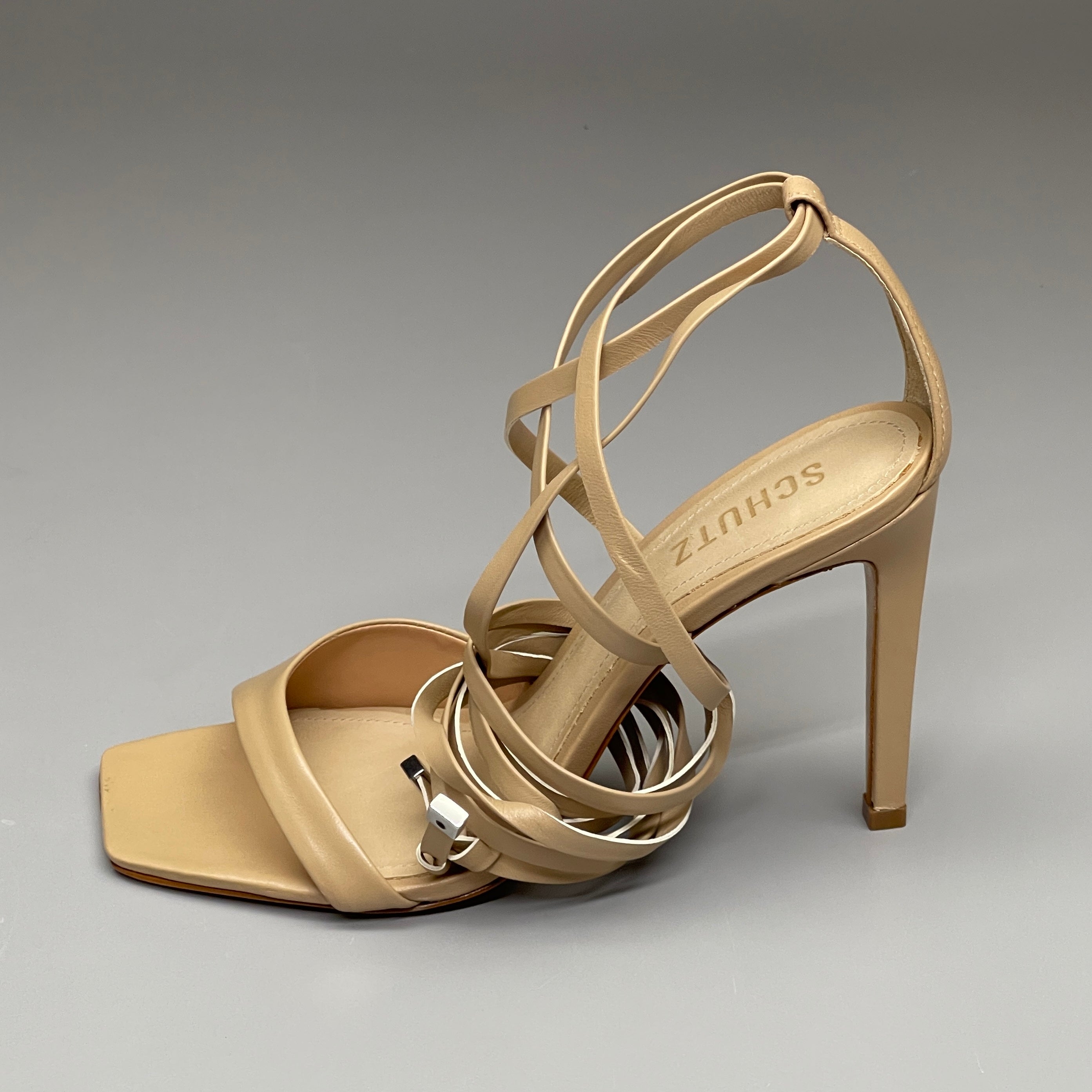 SCHUTZ Bryce Ankle Tie Women's Leather High Heel Sandal Light Nude Sz 9B (New)