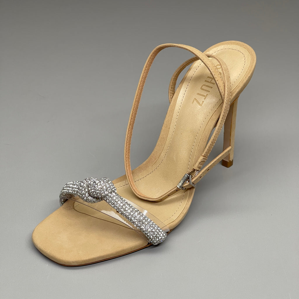 SCHUTZ Peaky Nubuck & Vinyl Multimaterial Women's Sandal Heel Light Nude Sz 6B (New)