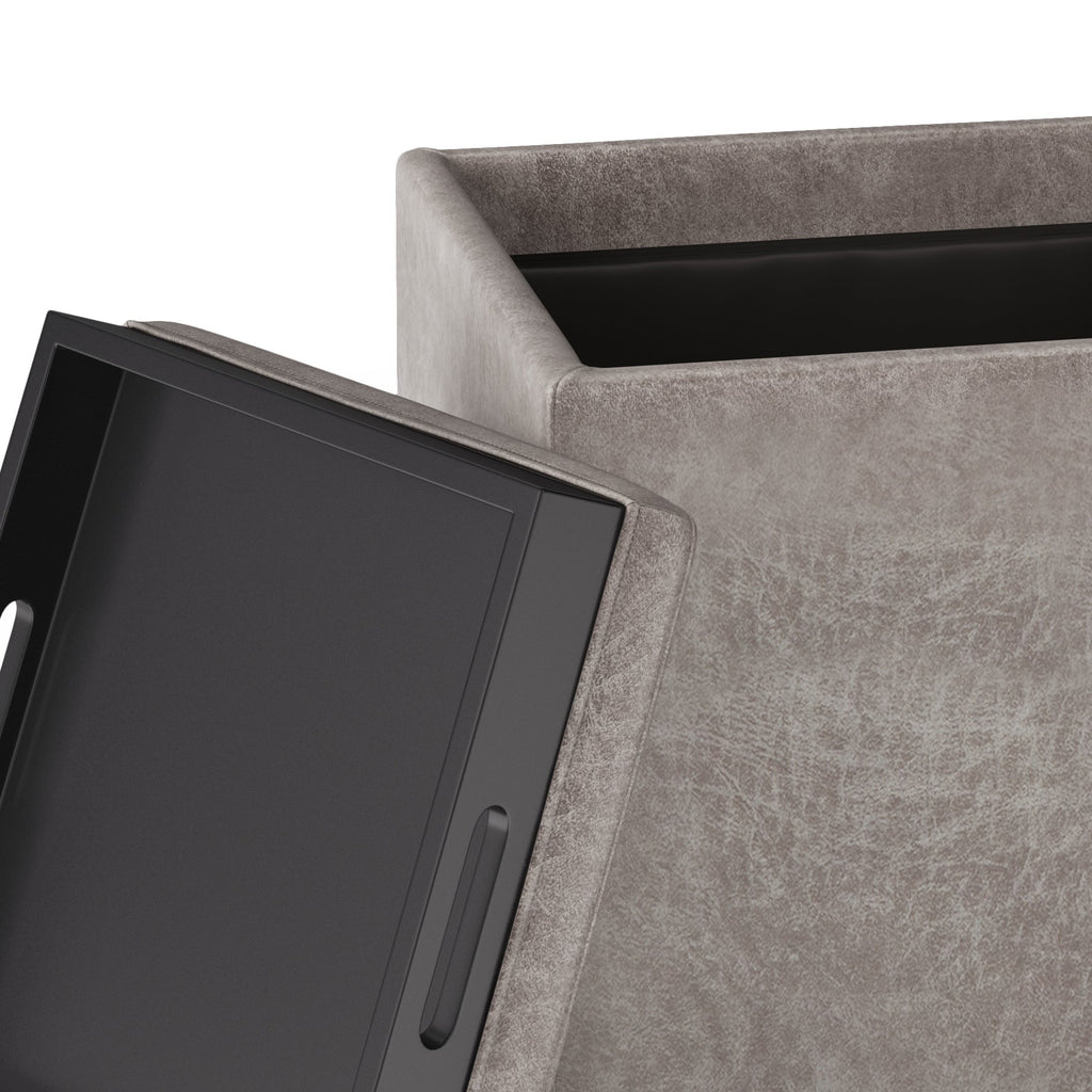 Rockwood 17 Inch Wide Cube Storage Ottoman with Tray in Distressed