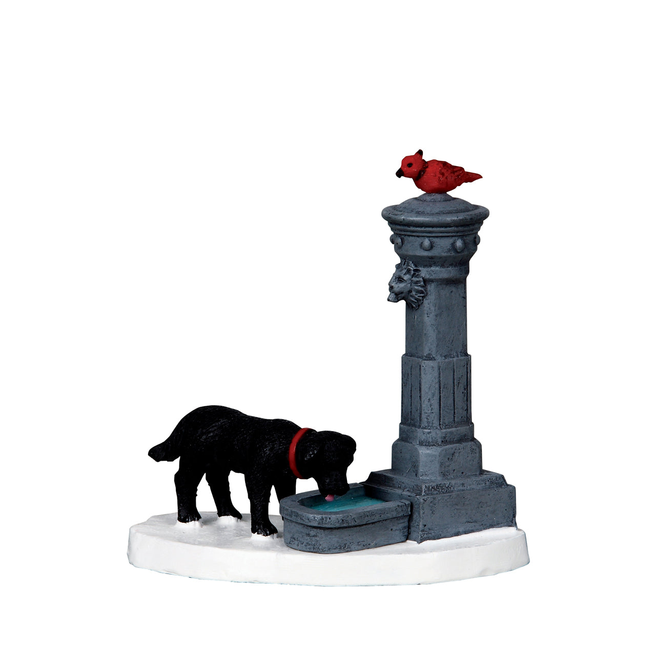 Water Fountain with a Puppy Taking a Drink
