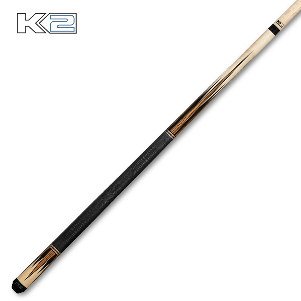 K2 Natural Gloss Cue With Bocote/Black 8pt. Pattern & Black Embossed Lizard Wrap