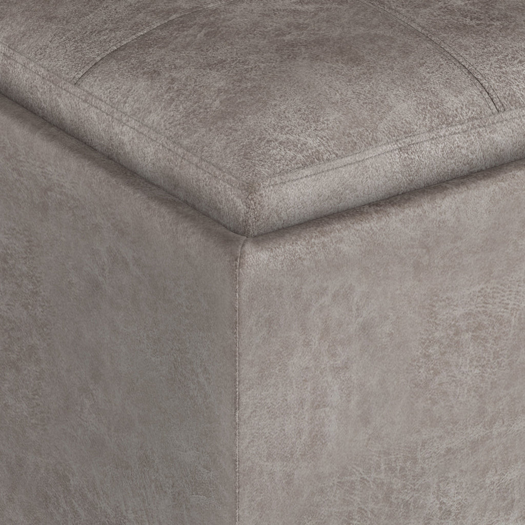 Rockwood 17 Inch Wide Cube Storage Ottoman with Tray in Distressed