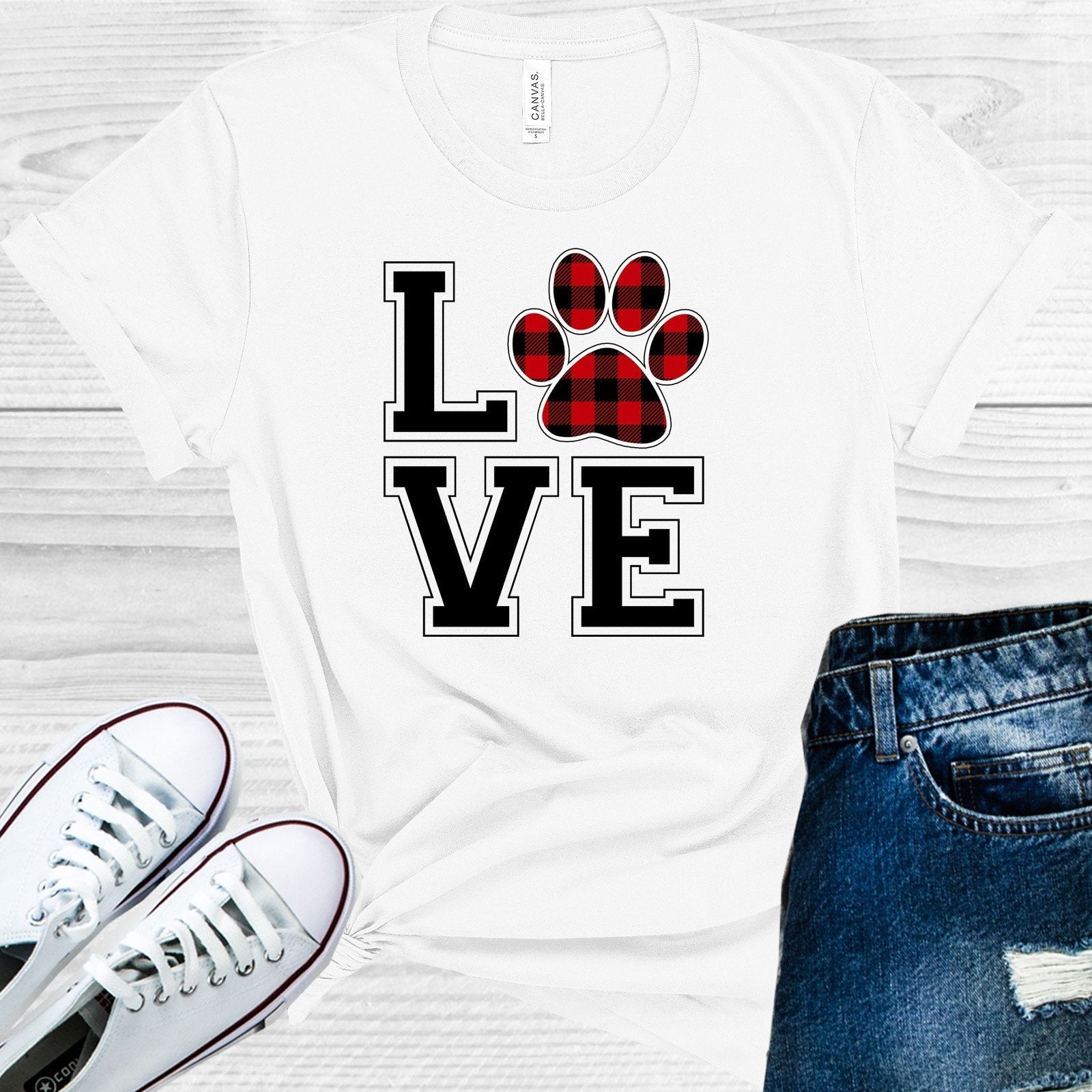 Buffalo Plaid Love Paw Print Graphic Tee