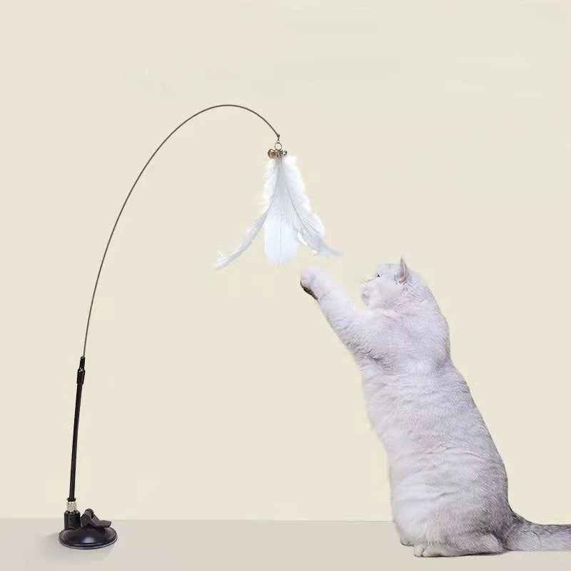 Interactive Cat Teaser Stick with Natural Feathers & Suction Cup