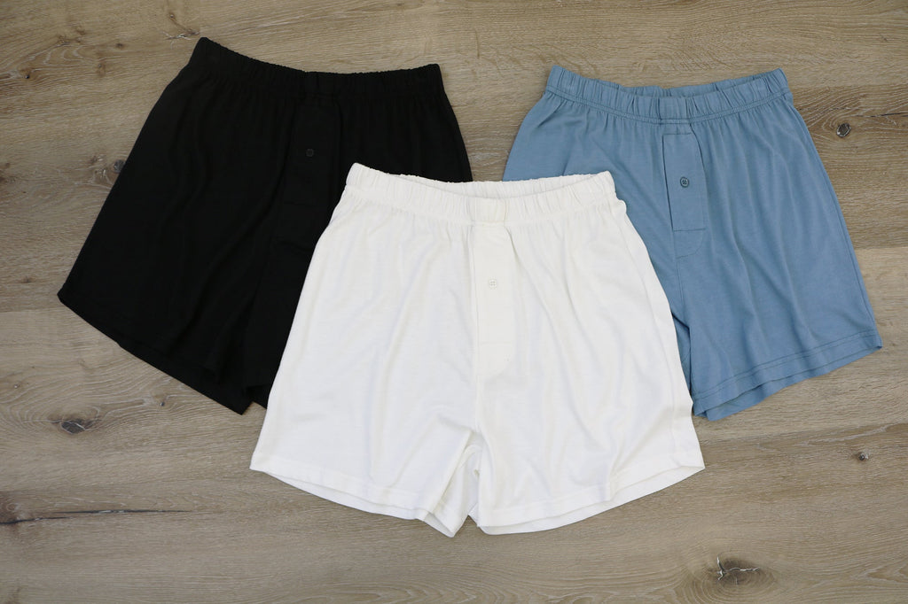 Men's Bamboo Boxer Shorts – 3 Pack, Steel Blue/Cream/Black