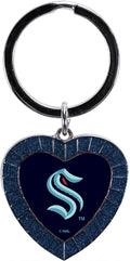 Seattle Kraken Metal Keychain, Team Color Rhinestone Heart, 3 Inches
