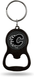 Calgary Flames Keychain Bottle Opener Carbon Fiber Design Metal Hockey