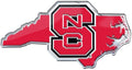 North Carolina State University Wolfpack Auto Emblem, Aluminum Embossed, State Design, 3.5 Inch, Adhesive Backing
