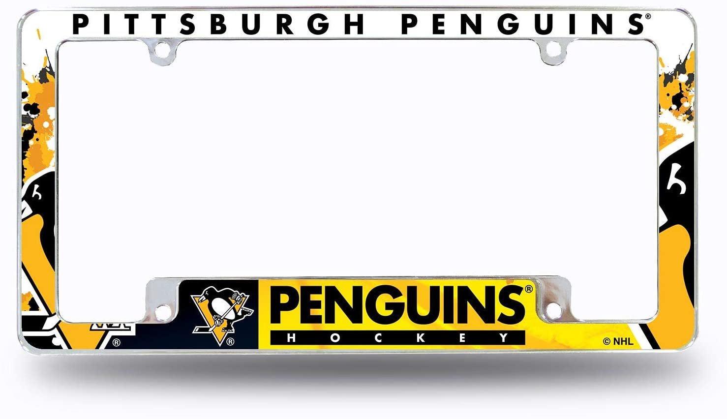 Pittsburgh Penguins Metal License Plate Frame Tag Cover All Over Design Heavy Duty